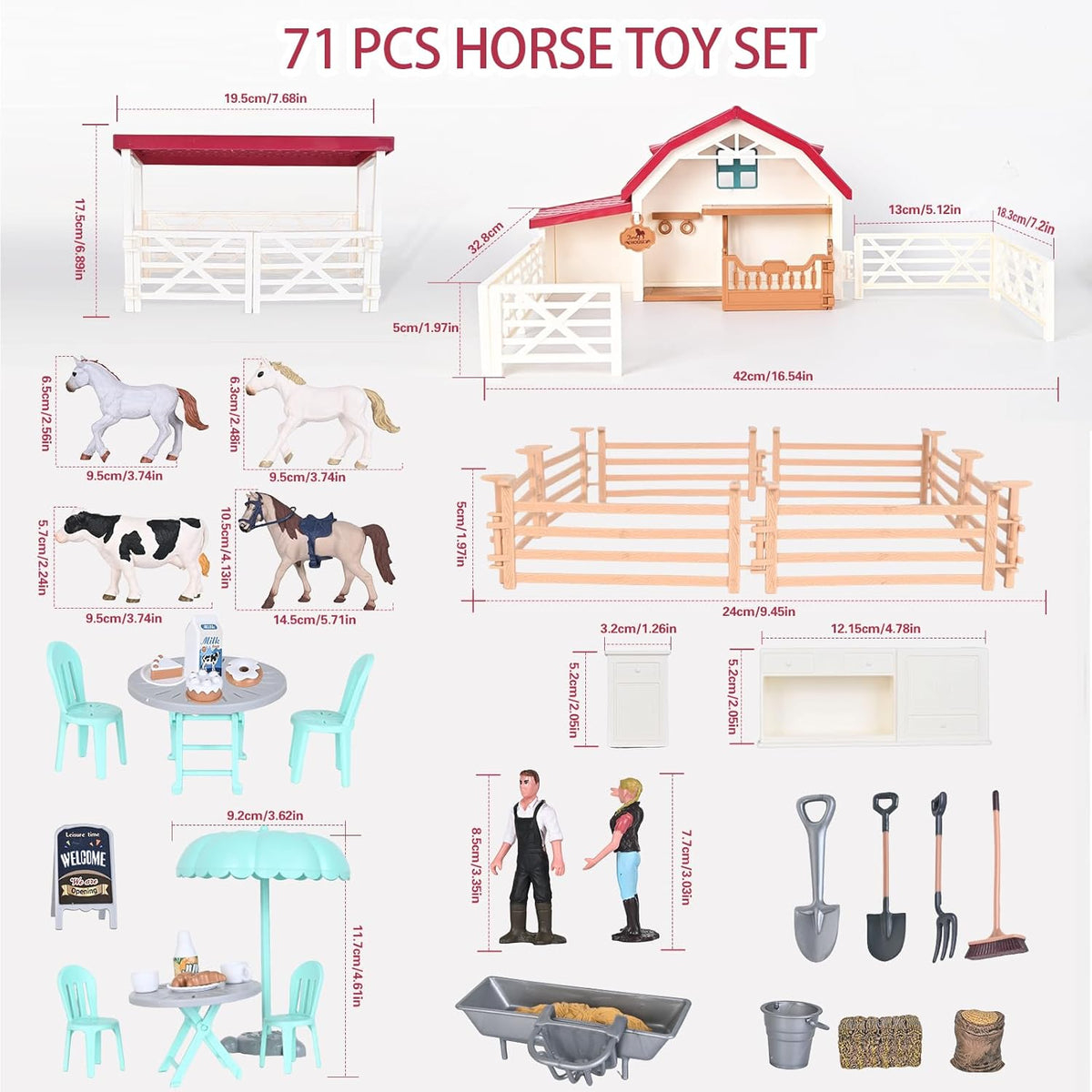Horse Club Riding Arena 71-Piece, Horse Stable Toys Playset, Farmmer Figures,Farm Animal Figurine