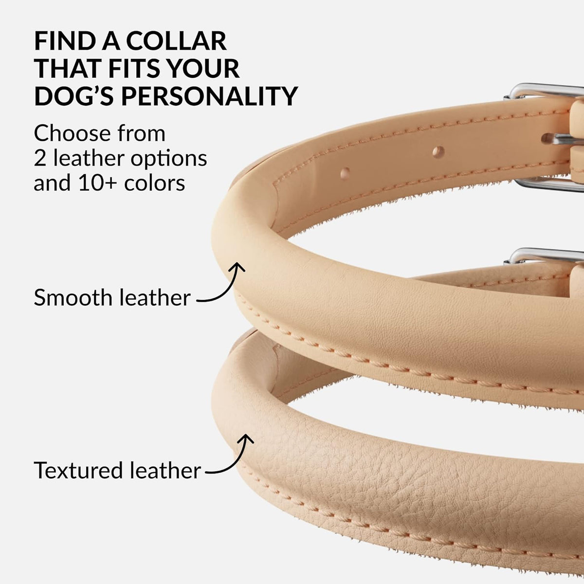 CollarDirect Rolled Leather Dog Collar, Soft Padded Round Puppy Collar, Handmade Genuine Leather