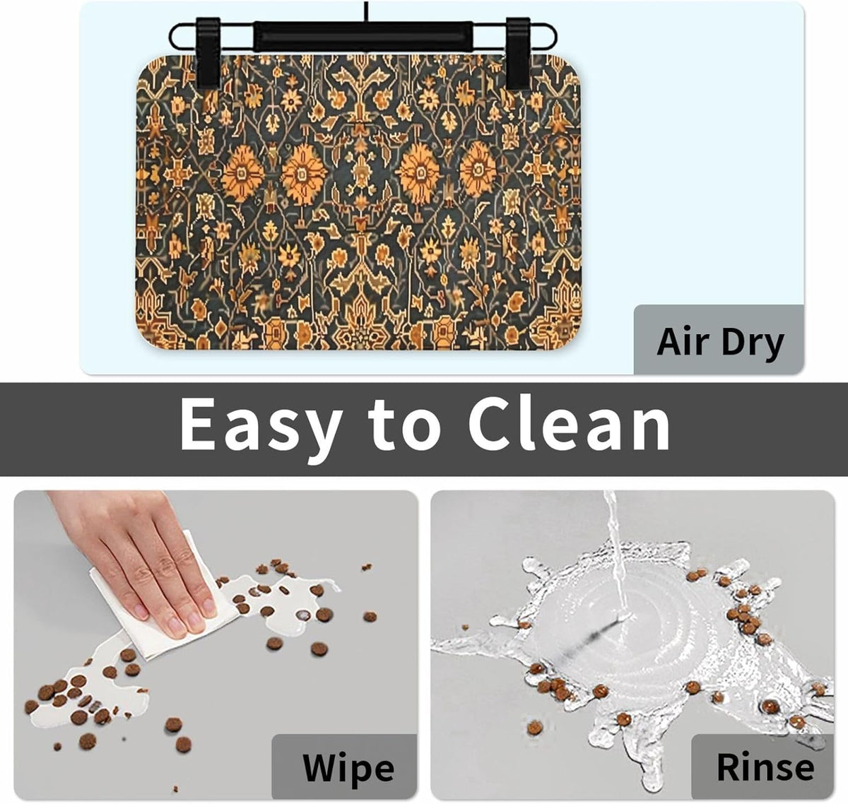 Turkish Carpet Design Dog Food Mat Absorbent Bowl Mats No Stains Quick Dry Waterproof Pet Cat