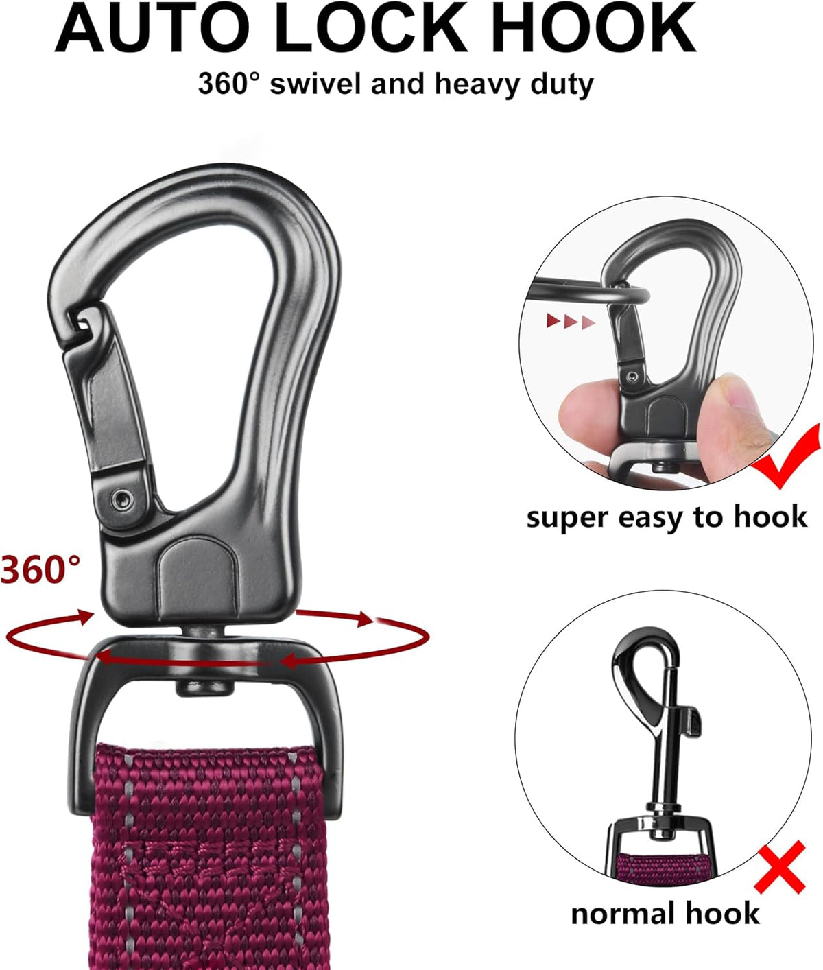 TwoEar 5FT 1IN Strong Rose Dog Leash with 2 Padded Handles, Traffic Handle Extra Control