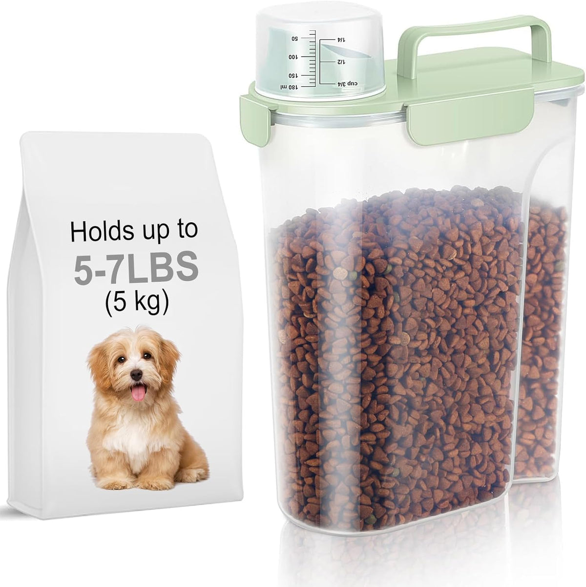 5-7Lbs Dog Cat Food Storage Container with Upgraded Large Nozzle BPA-free, 4 Snap Seals Plastic Pet
