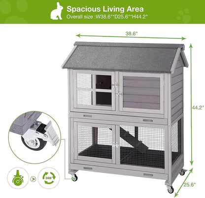 Rabbit Hutch Indoor Outdoor Bunny Cage Rabbit House with Movable Wire Netting, Guinea Pig Habitat