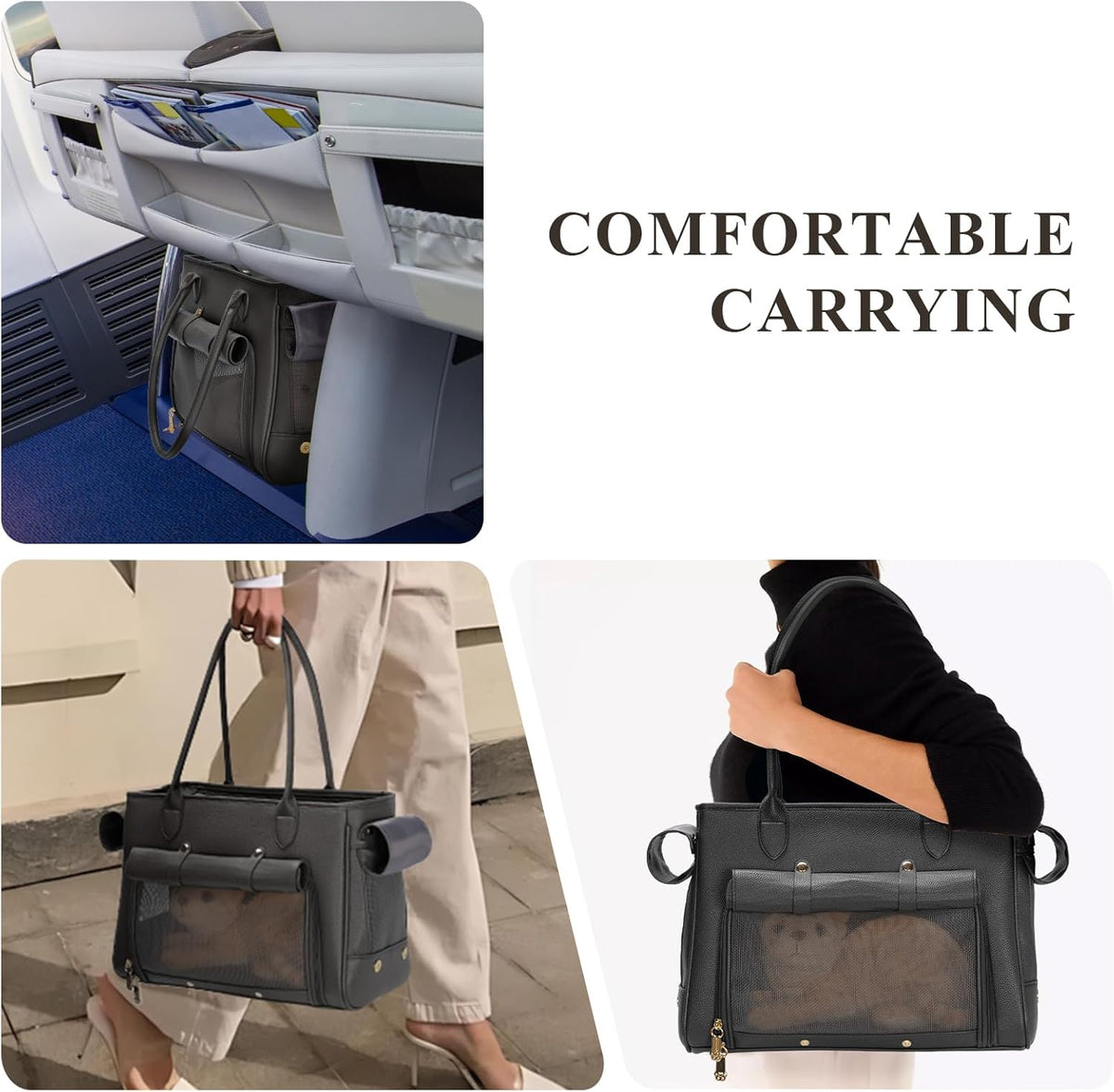 Fashion Pet Carrier Purse for Small Cat and Dog, Luxury Pu Soft-Sided Tote Bag with Large Pockets