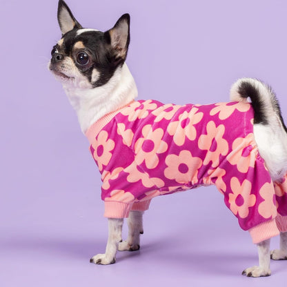 Fitwarm Flower Fleece Dog Pajamas, Warm Winter Dog Clothes for Small Dogs Girl, Cozy Pet Onesie