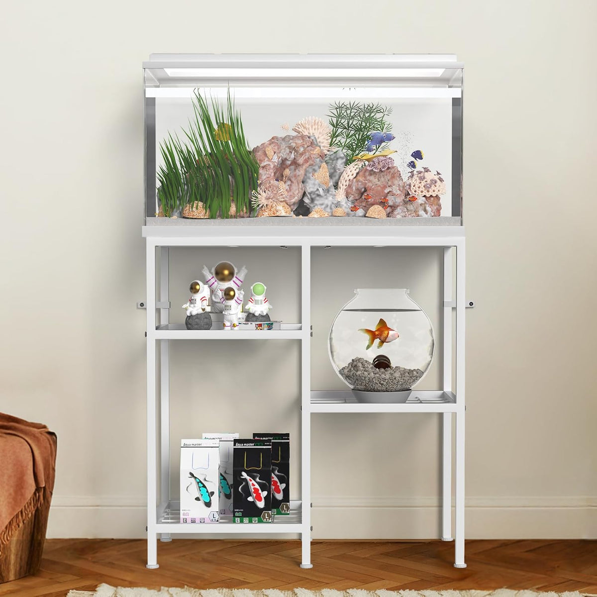 20 Gallon Fish Tank Stand White Metal Aquarium Stand Turtle Tank Stand Reptile Tank Stands 3 Tier