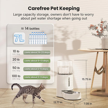 CZPET Automatic 7L Dog and Cat Water Dispenser with Stainless Steel Bowl Gravity Waterer,100%