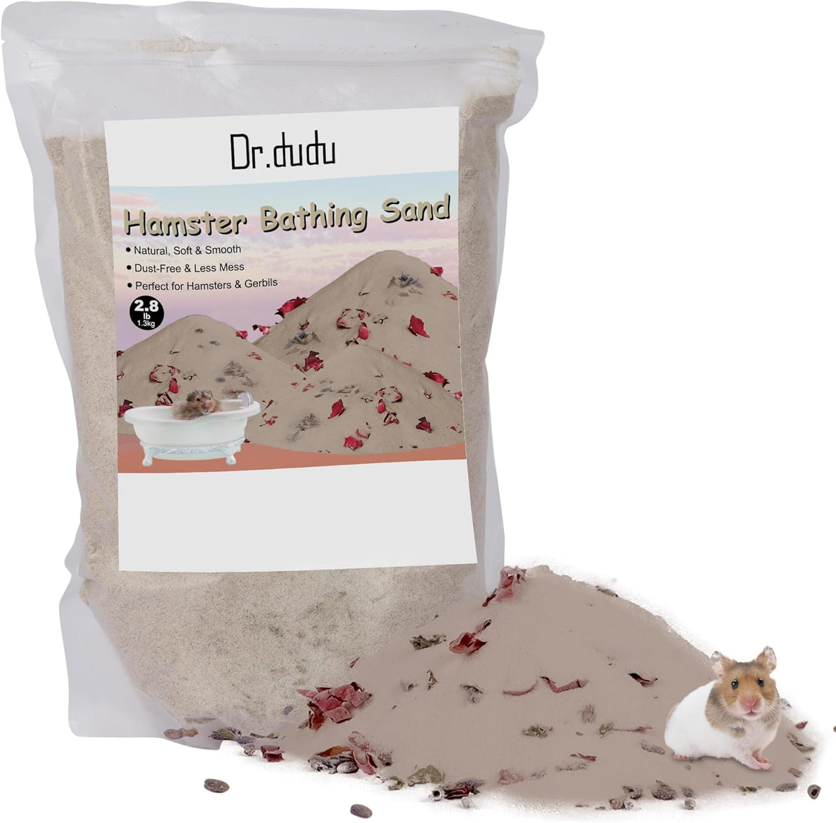 DR.DUDU Hamster Bath Sand, 2.8lb Dust Free Desert Sand or Potty Litter Sand for Hamster Chinchillas