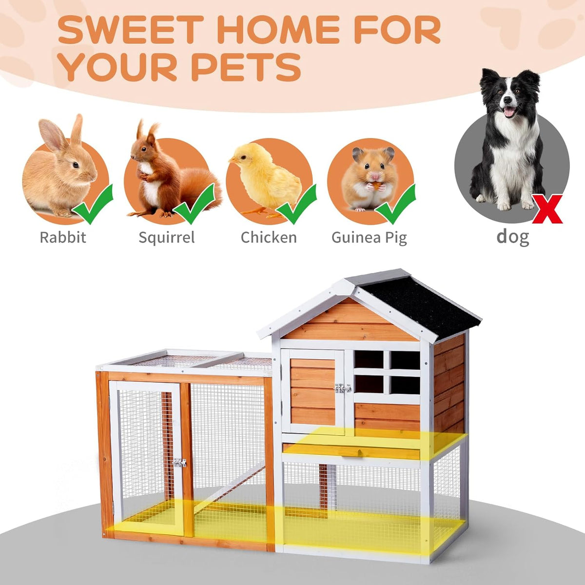 Outvita Rabbit Hutch, Small Wood Chicken Coop, 48" Guinea Pig Cage w/Pull-Out Tray, Waterproof