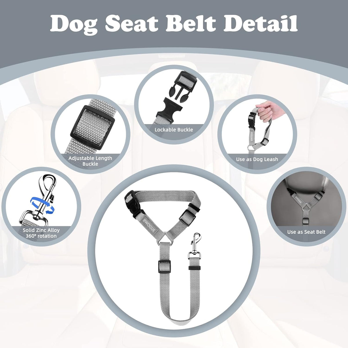 BWOGUE Pet Dog Cat Seat Belts, Car Headrest Restraint Adjustable Safety Leads Vehicle Seatbelt