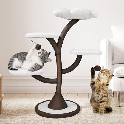 Multi-Level Modern Cat Tree, All-in-One Cat Tower with Scratching Post, Flower Cat Tree Houses for