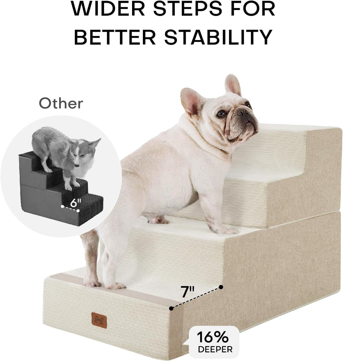 Dog Stairs for High Bed, Dog Steps for Bed Couch Sofa, 35D Foam Extra Wide Pet Steps for Small Dogs