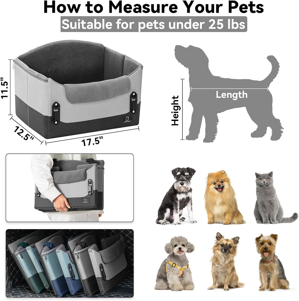 A4Pet Dog Car Seats for Small Dogs, Booster Car Seat with Patent Buckles & Clip-On Safety Leash