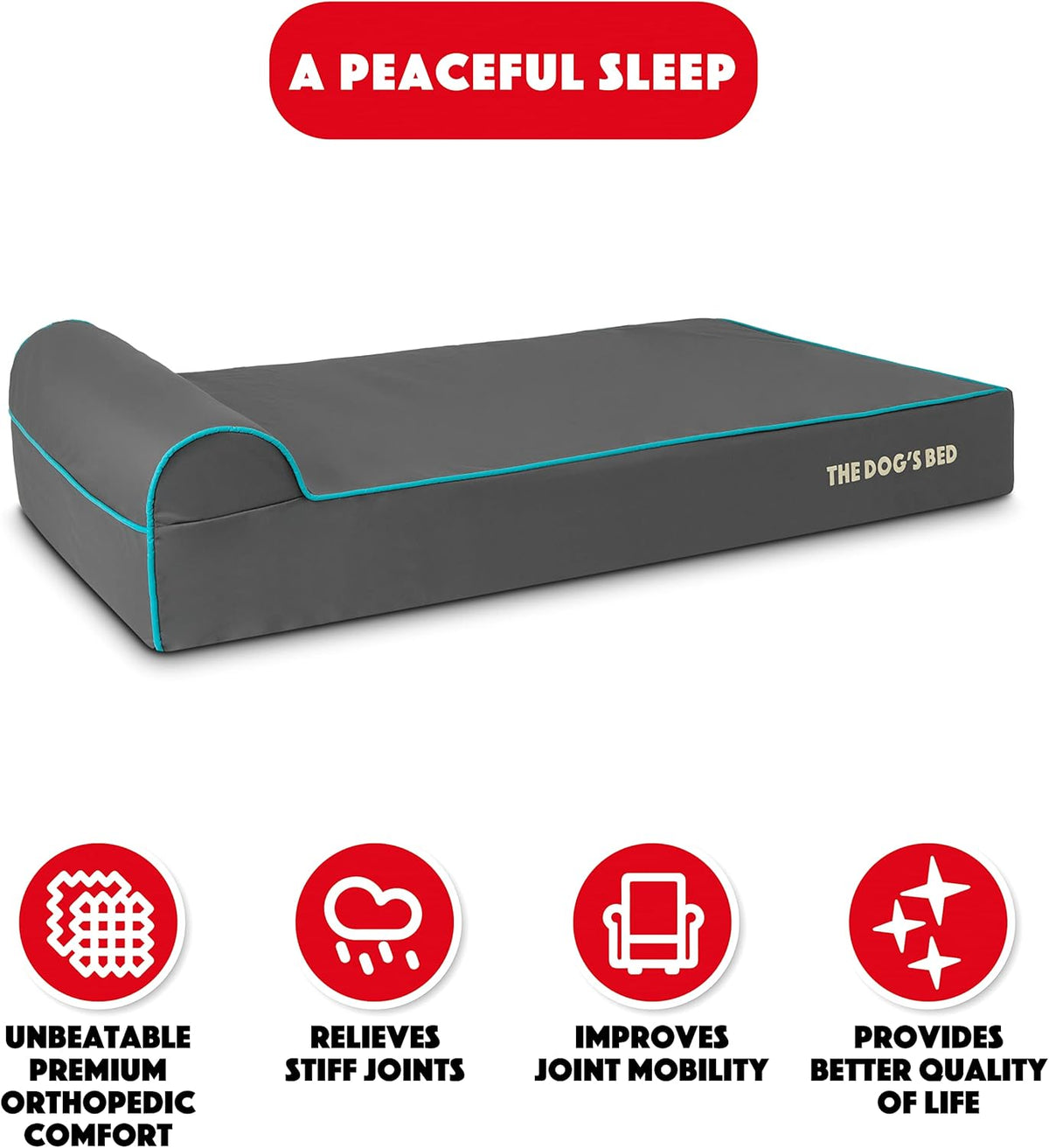 The Dog’s Bed Orthopedic Headrest Dog Bed XL Grey/Blue 46x25, Memory Foam, Pain Relief for