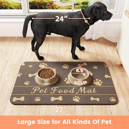 Pet Feeding Mat-Absorbent Pet Placemat for Food and Water Bowl, with Waterproof Rubber Backing