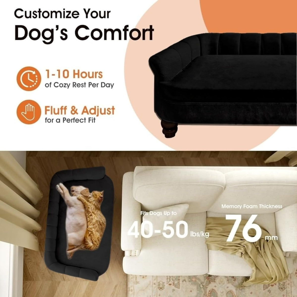 Dog Couch Sofa Bed, Comfortable Pet Sofa for Large and Medium Dogs, Soft Velvet Cushion, Durable