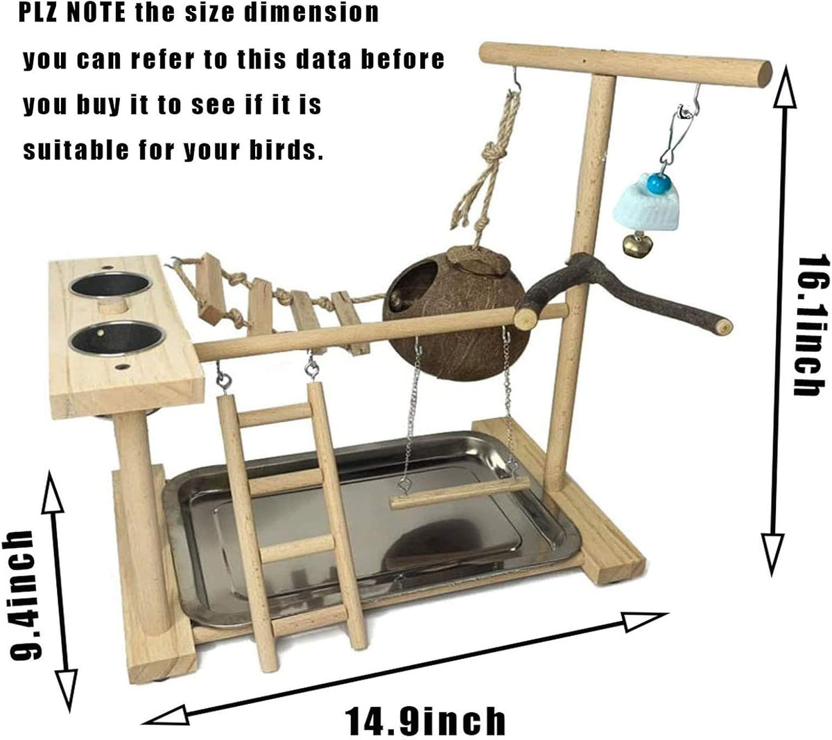 Parakeet Playground Bird Play Stand Natural Wood Perch Gym Parrots Nest Climb Swing Ladders with
