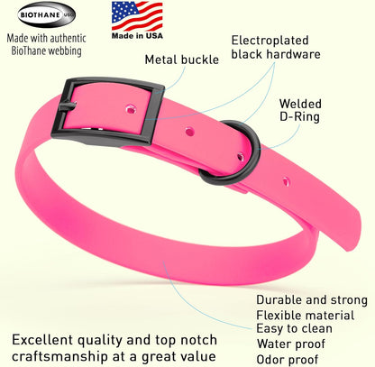 Dogline Biothane Waterproof Dog Collar Strong Coated Nylon Webbing with Black Hardware Odor- Proof