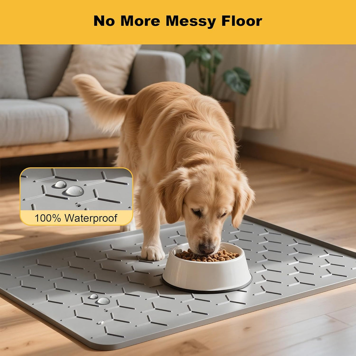 Pieviev Dog Cat Food Bowl Mat, Silicone Waterproof Food Grade Pet Food Mat for Floor, High Raised