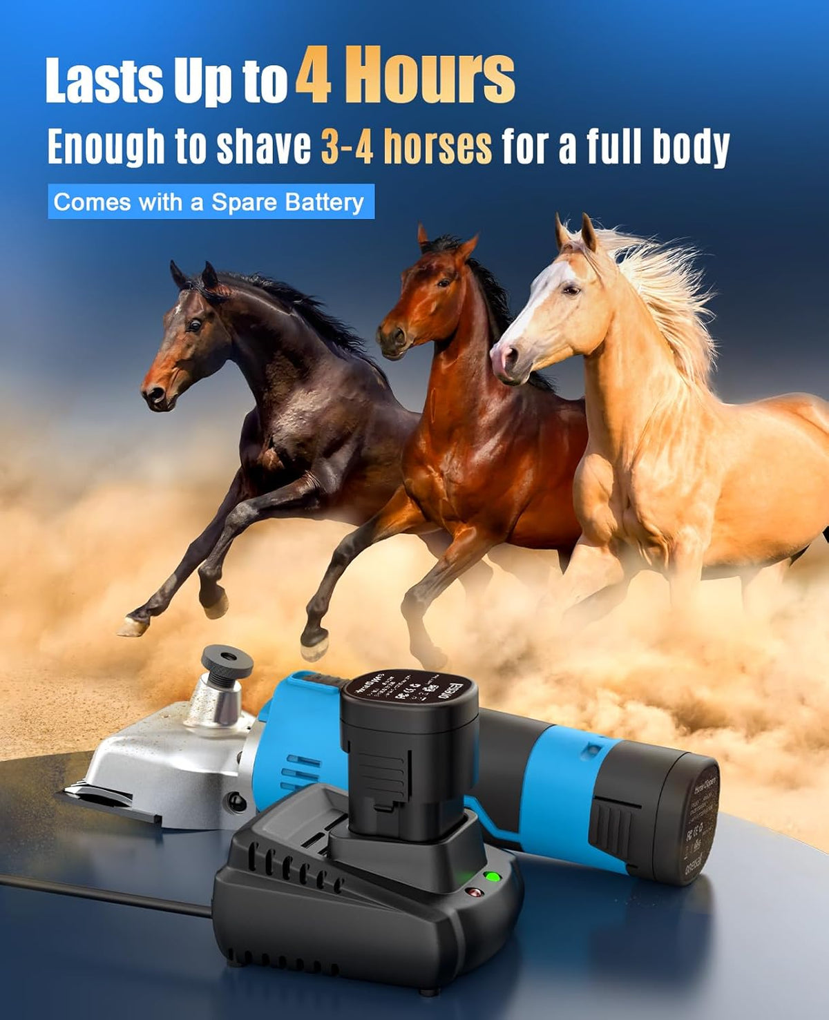 oneisall Cordless Horse Clippers,Professional Horse Grooming Clippers with 2 Batteries,Detachable