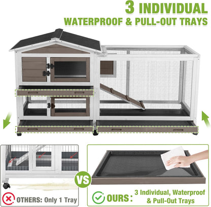 GUTINNEEN Rabbit Cage Indoor Bunny Hutch with Chew-Proof Ramp - 2 Story Guinea Pig Cages Outdoor