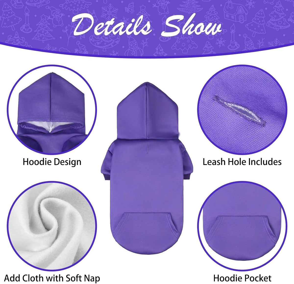 KOOLTAIL Basic Dog Hoodie - Soft & Warm Dog Hoodie Sweater with Leash Hole and Pocket, Dog Winter