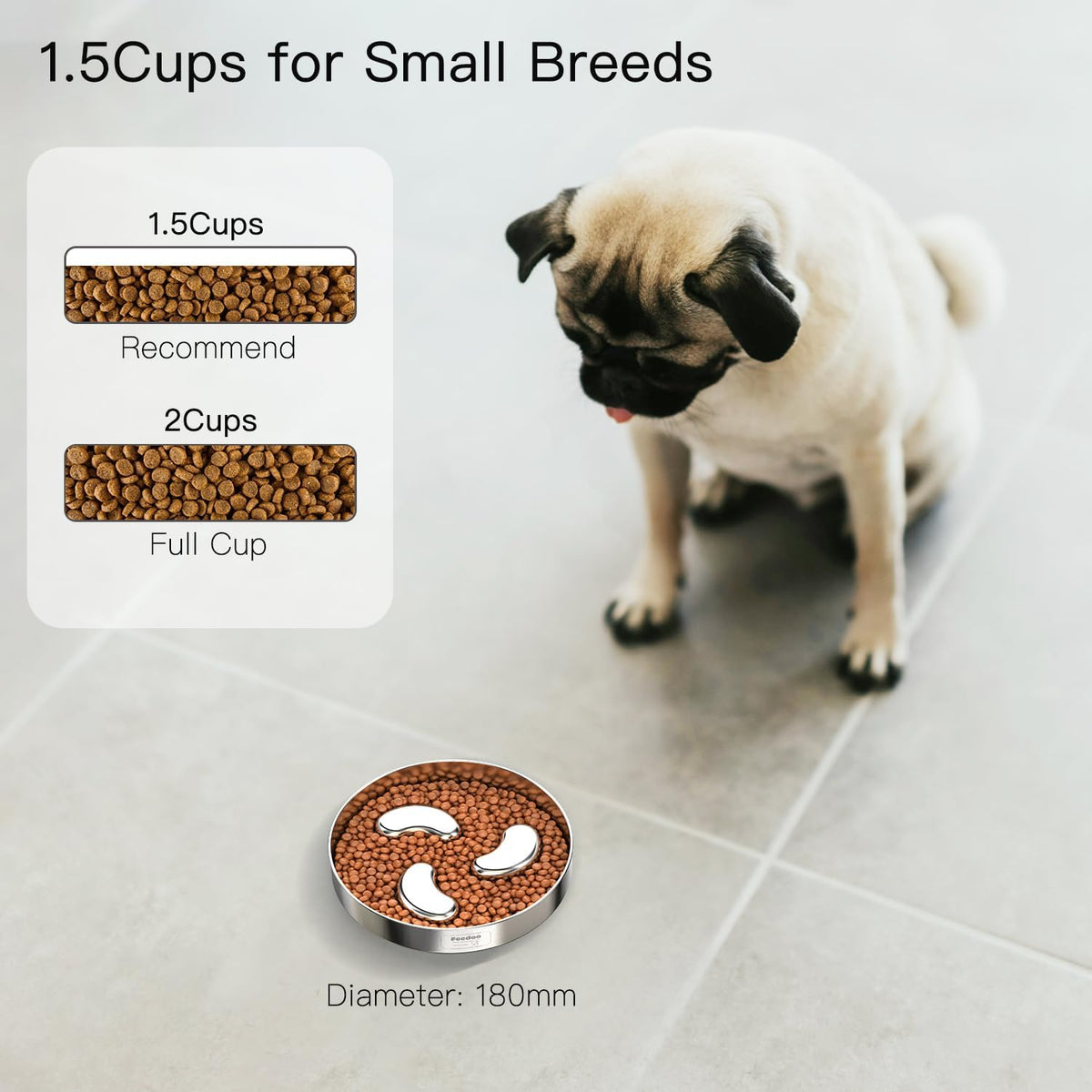Slow Feeder Dog Bowl, 1Cups Stainless Steel Maze Bowl for Small Breeds, Non-Slip Base, Double Wall
