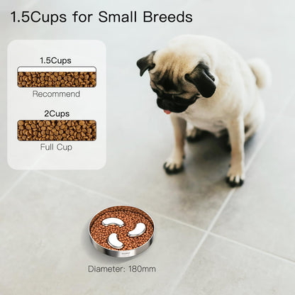 Slow Feeder Dog Bowl, 1Cups Stainless Steel Maze Bowl for Small Breeds, Non-Slip Base, Double Wall