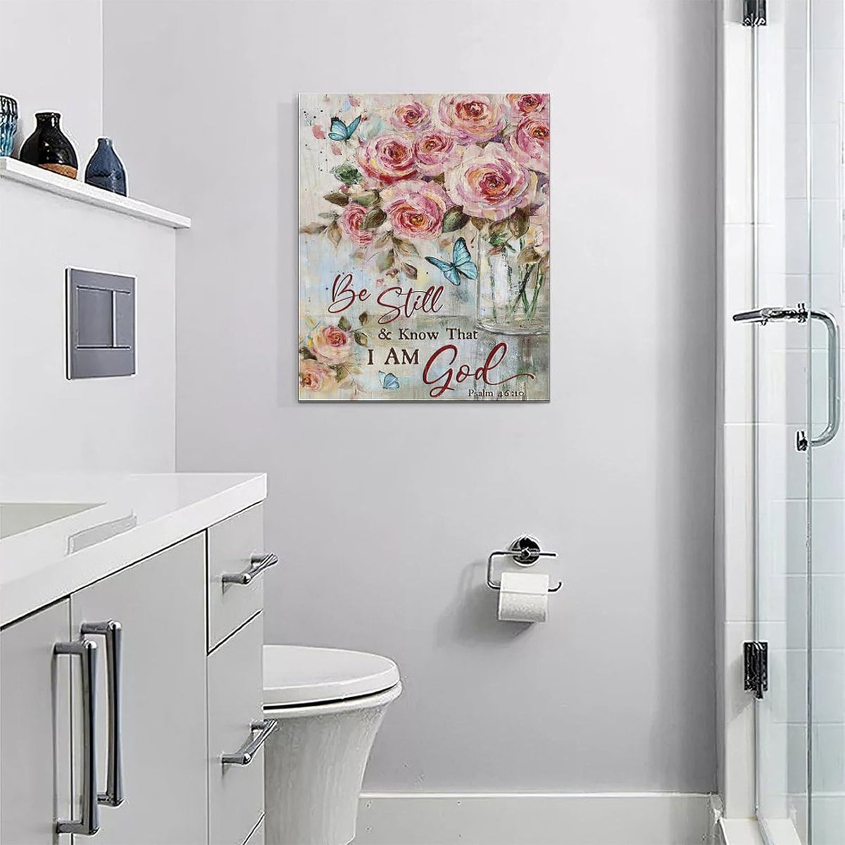 Farmhouse Rose Wall Art Christian Scripture Pictures Pink Rose Wall Decor Rustic Floral Butterfly