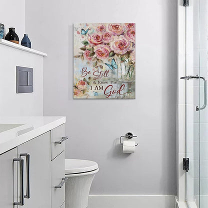Farmhouse Rose Wall Art Christian Scripture Pictures Pink Rose Wall Decor Rustic Floral Butterfly