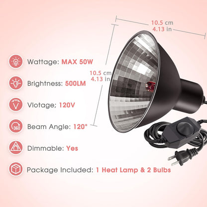 Briignite Reptile Heat Lamp Red, Reptile Night Lamp 50W, G9 Heat Bulb & Dome Reptile Light Fixture