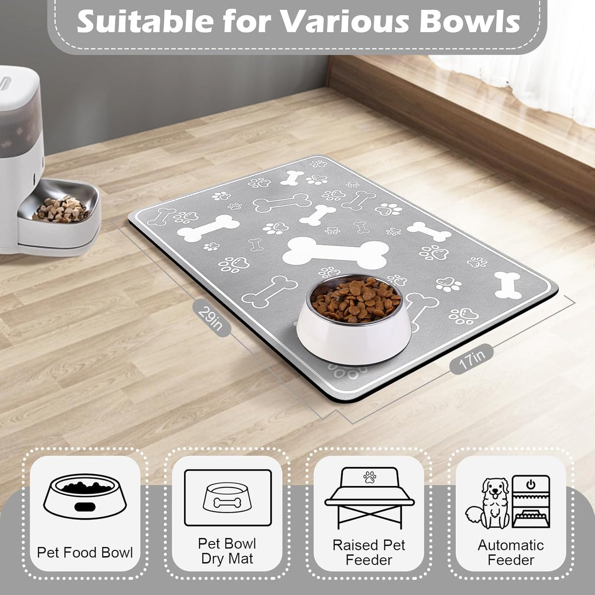Pet Feeding Mat,Rapid Absorbent Mats for Dog Cat Food, Dog Placemat Water Bowl Mat with Rubber