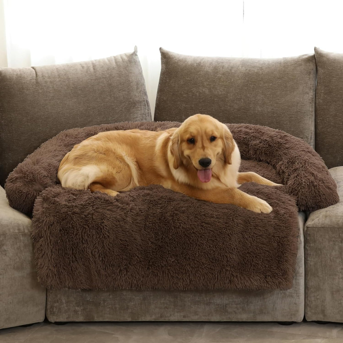 GGIB Calming Dog Bed Fluffy Plush Dog Mat for Furniture Protector with Removable Washable Cover for