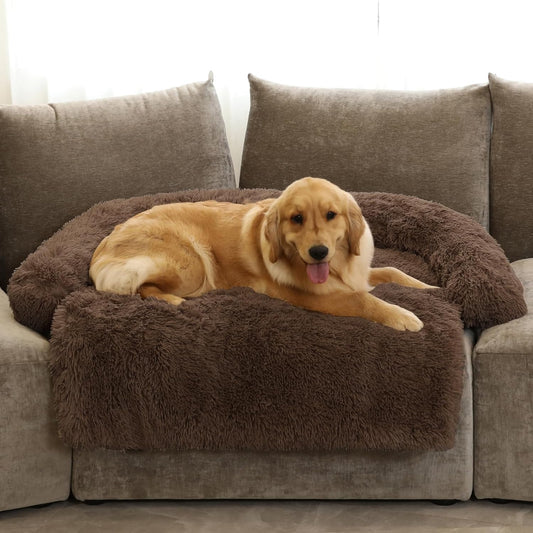 GGIB Calming Dog Bed Fluffy Plush Dog Mat for Furniture Protector with Removable Washable Cover for