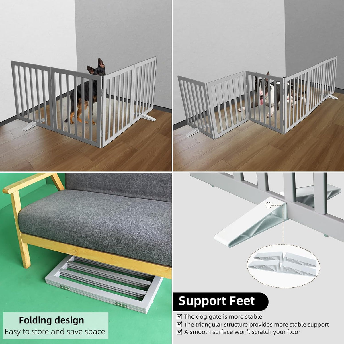 ZJSF Freestanding Indoor Dog Gate for House Foldable Wood Puppy Gate for Doorways Pet Gate for