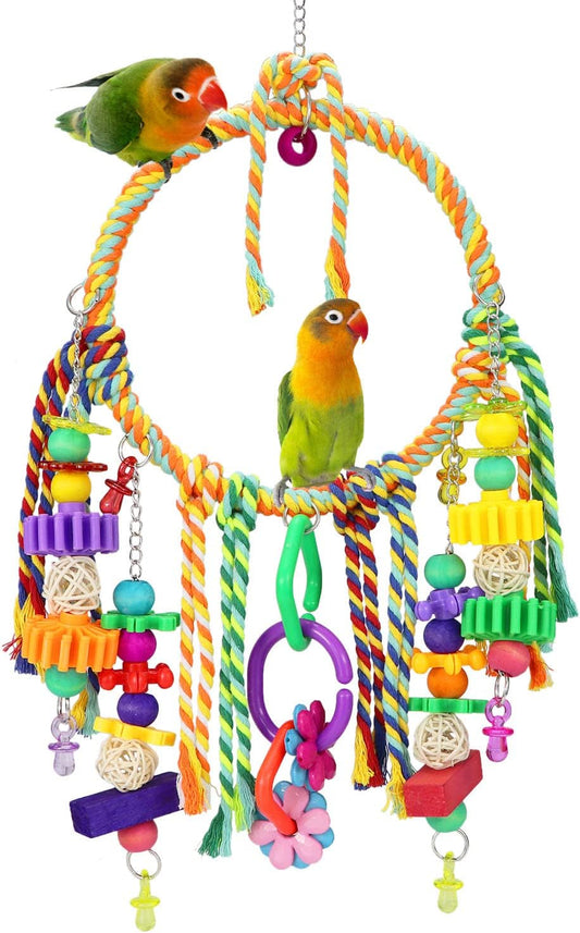 Bird Swing Toy with Perches - Colorful Chewing Toys for Parakeets, Meyers Cockatiel, Conure