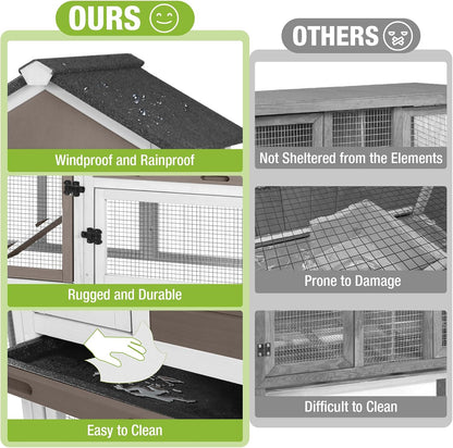 GUTINNEEN Rabbit Hutch Indoor Chicken Coop Outdoor, 51.6''L 2 Story Bunny Cage Weatherproof, Guinea