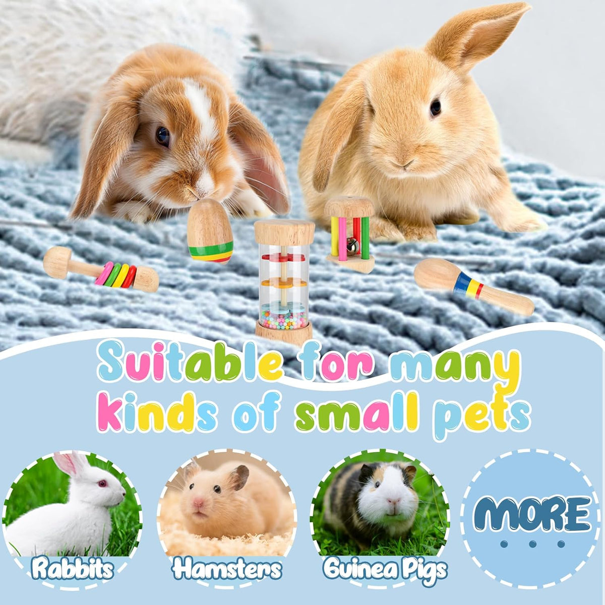 MEWTOGO 5 Pcs Wooden Bunny Toys - Safe Rabbit Toys, Multi-Colored Bite-Resistant Guinea Pigs Toys