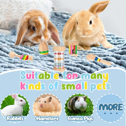MEWTOGO 5 Pcs Wooden Bunny Toys - Safe Rabbit Toys, Multi-Colored Bite-Resistant Guinea Pigs Toys