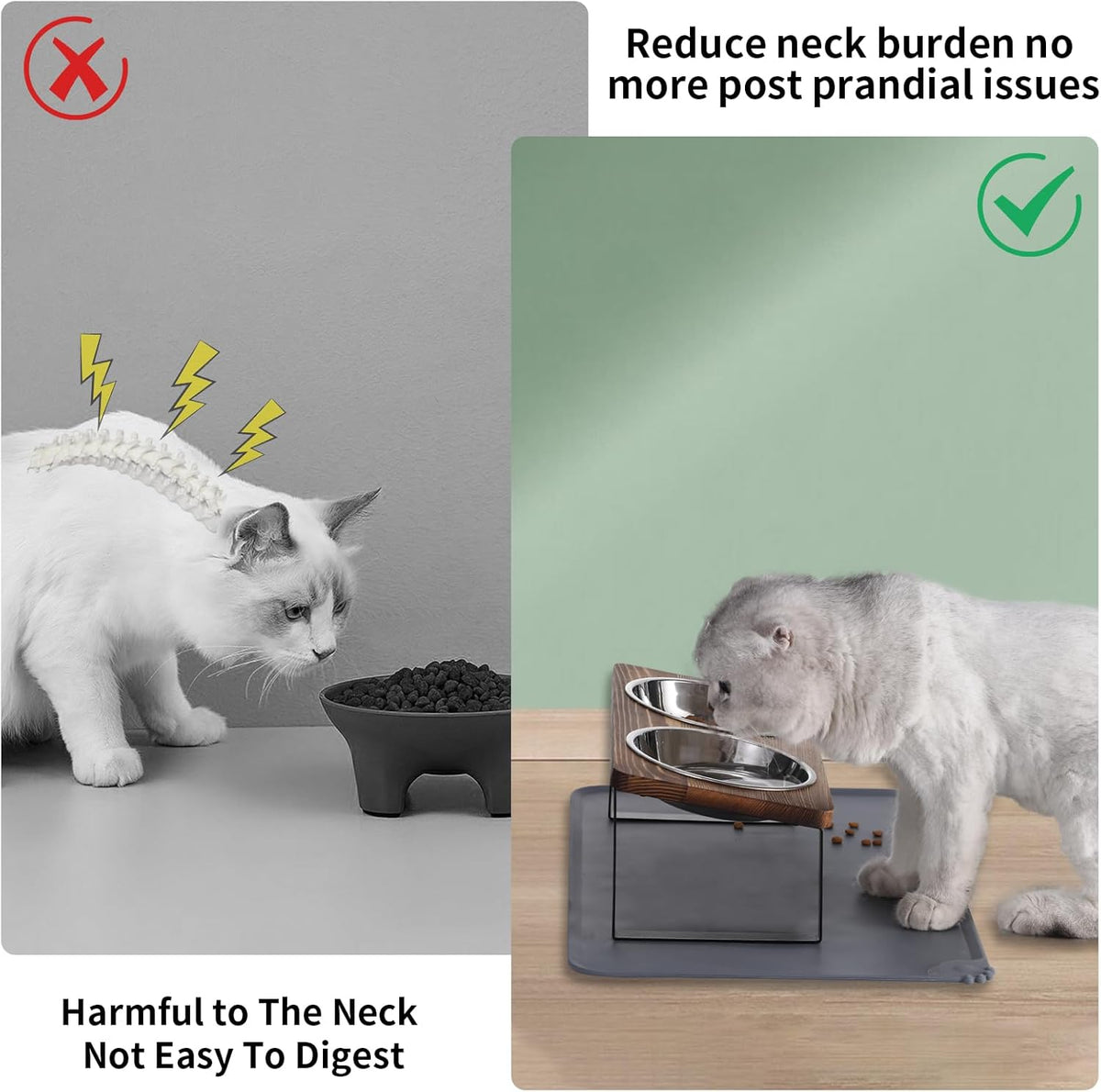 Upgraded Elevated Cat Bowls with Food Mat,15°Tilted Stand Anti Vomiting Raised Cat Dishes for Food