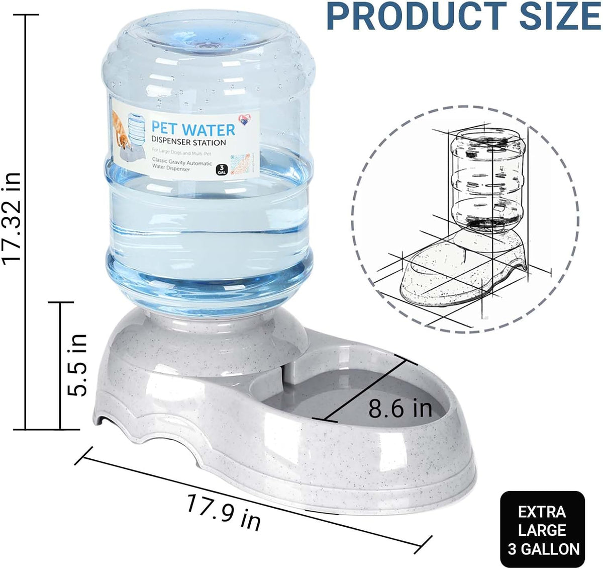 Pet Water Dispenser for Large Dogs and Multi-Pet, 3 Gallon Dog Water Bowl Dispenser, Basic