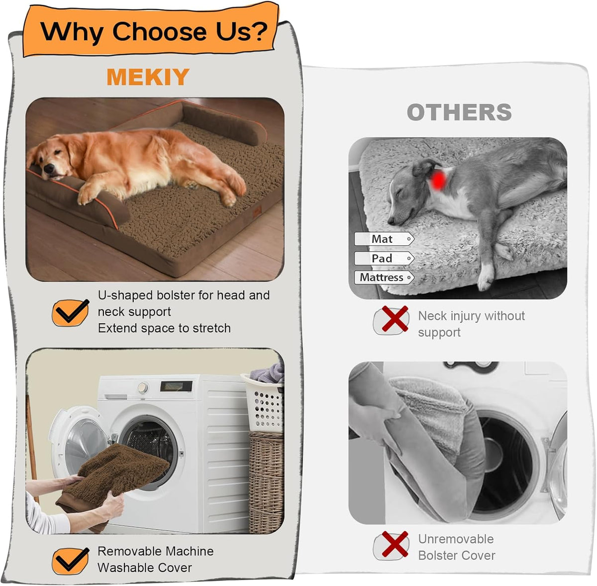 Large Dog Bed Orthopedic Washable - Extra Large XXXLarge Dogs, Orthopedic Coffee Jumbo Dog Bed with