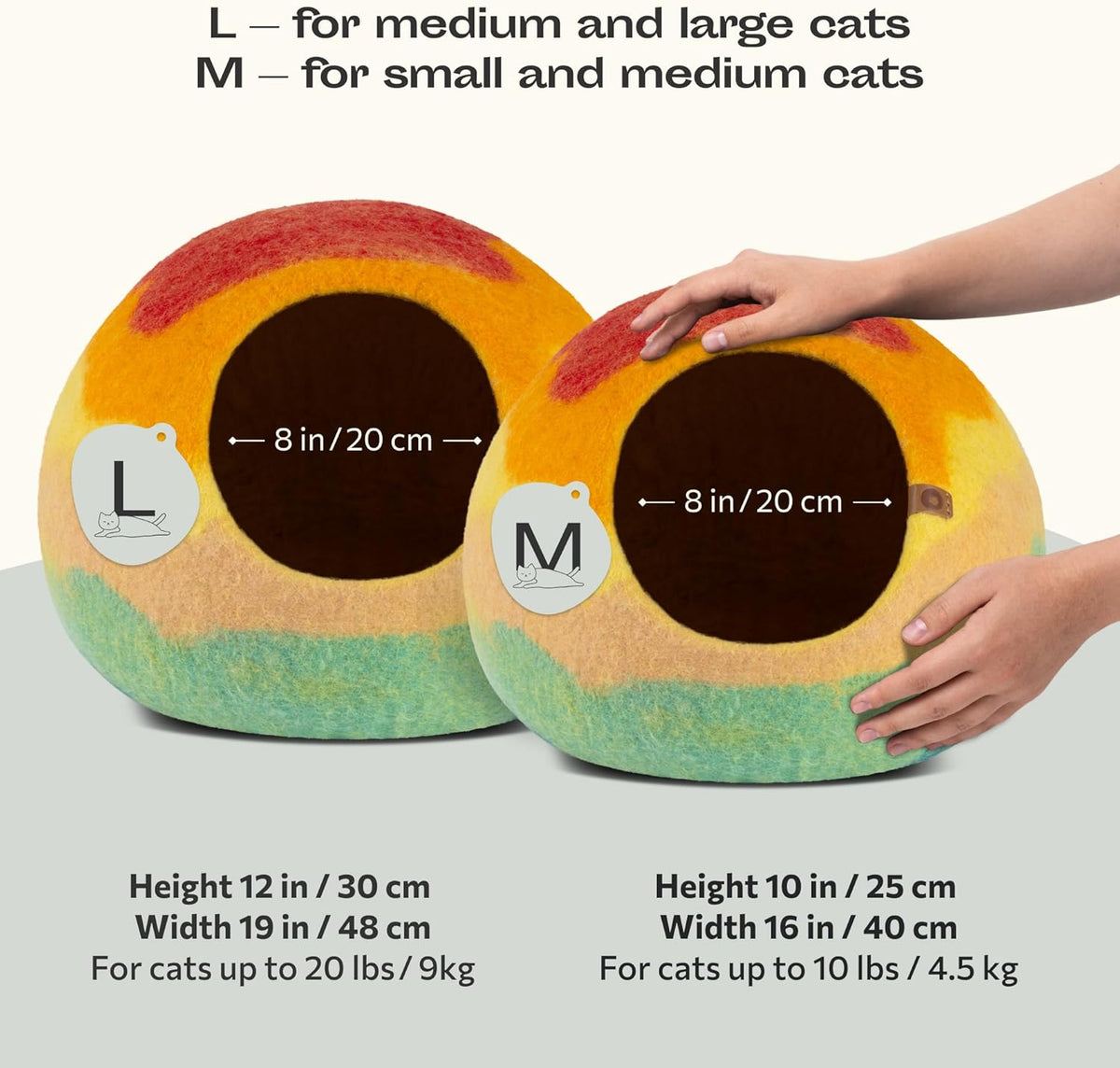 MEOWFIA Cat Cave – Premium Felt Cat Bed for Indoor Cats, Handmade 100% Merino Wool (Medium, Tucson