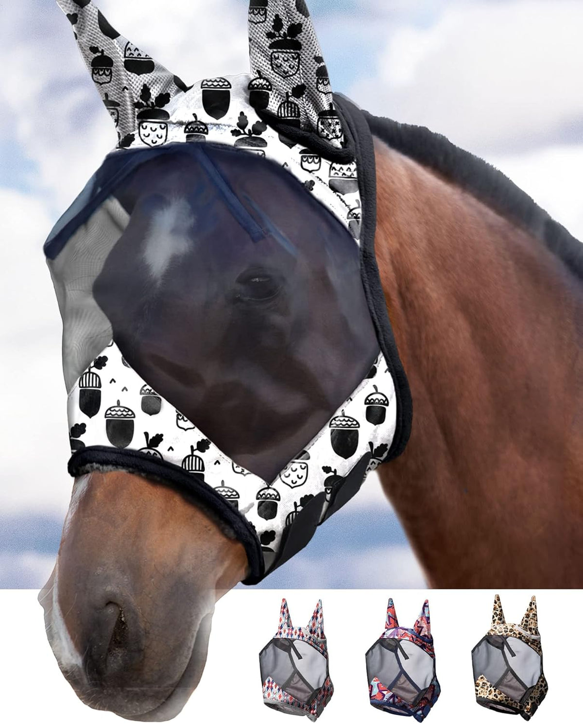 Harrison Howard LumiVista Horse Fly Mask Standard with Ears UV Protection for Horse Pine Cones XL