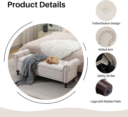 58.1'' Storage Bench Upholstered Linen End of Bedroom Bed Bench Ottoman with Tufted Cushioned