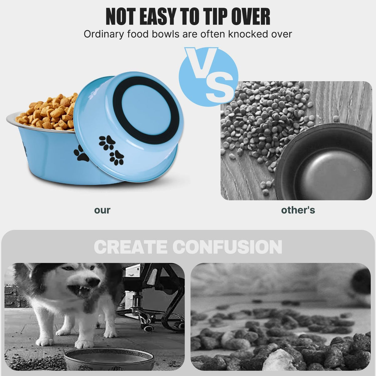 Stainless Steel Dog Bowls, Nonslip Rubber Bottom No Spill Proof Skid Metal Insulated Dog Bowls for