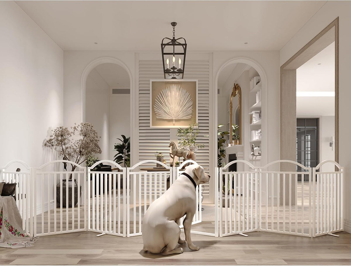 BHG Metal No-Assembly Freestanding Dog Gate with Door Walk Through, Extra Wide 96", Extra Tall 32"