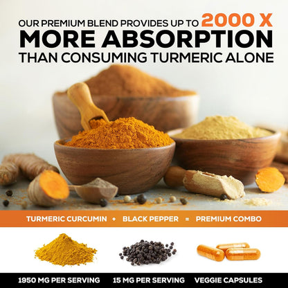Turmeric Curcumin Supplement 1950mg - 95% Curcuminoids with Organic Turmeric & BioPerine Black