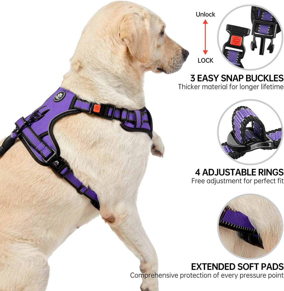 NESTROAD No Pull Dog Harness,Adjustable Oxford Dog Vest Harness with Leash,Reflective No-Choke Pet