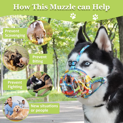 Dog Muzzle, Printed Basket Muzzle for Small Medium Large Dogs Dachshund, Beagle, German Shepherd