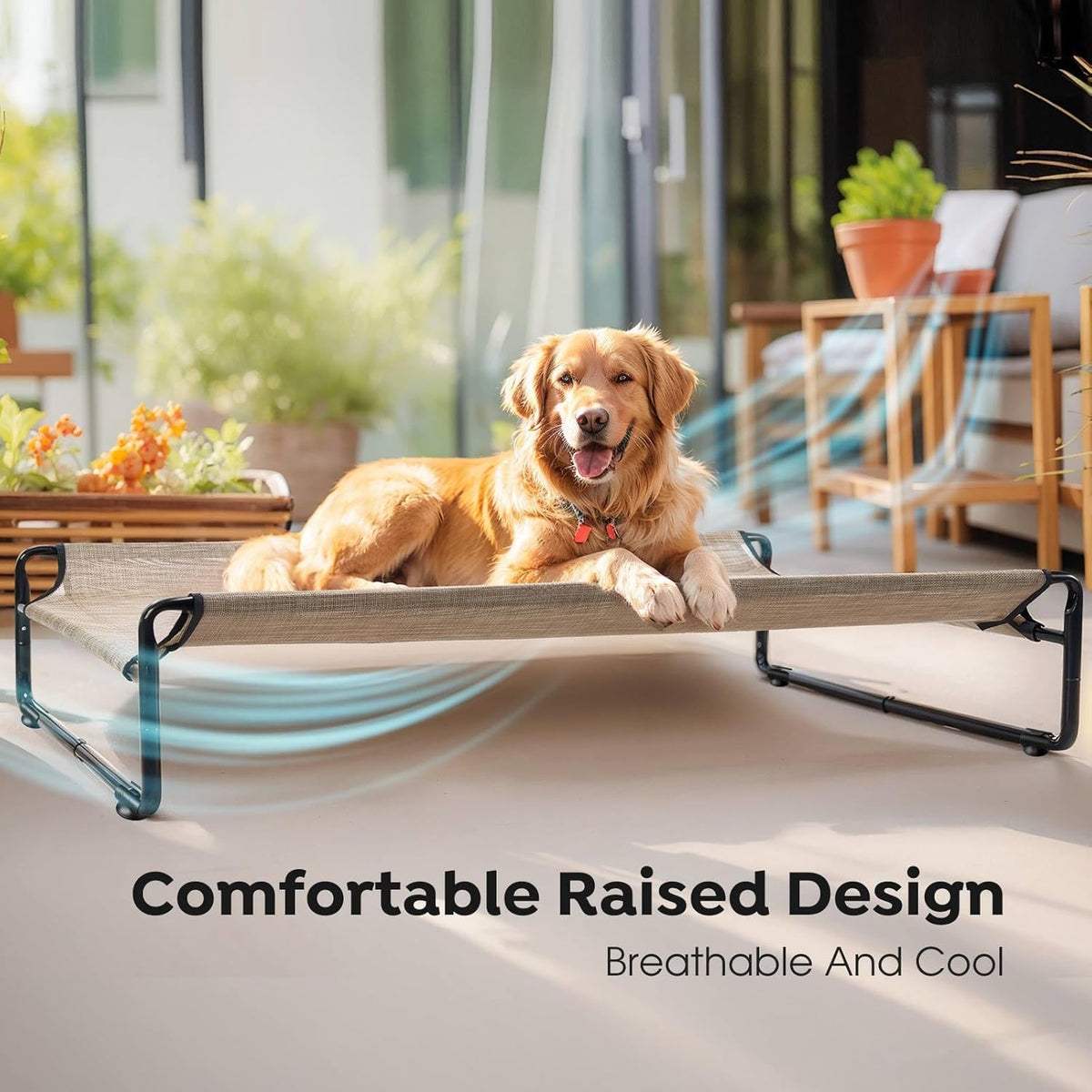 Veehoo Original Outdoor Elevated Dog Bed, Cooling Raised Dog Cot for Large Dogs, Portable Standing